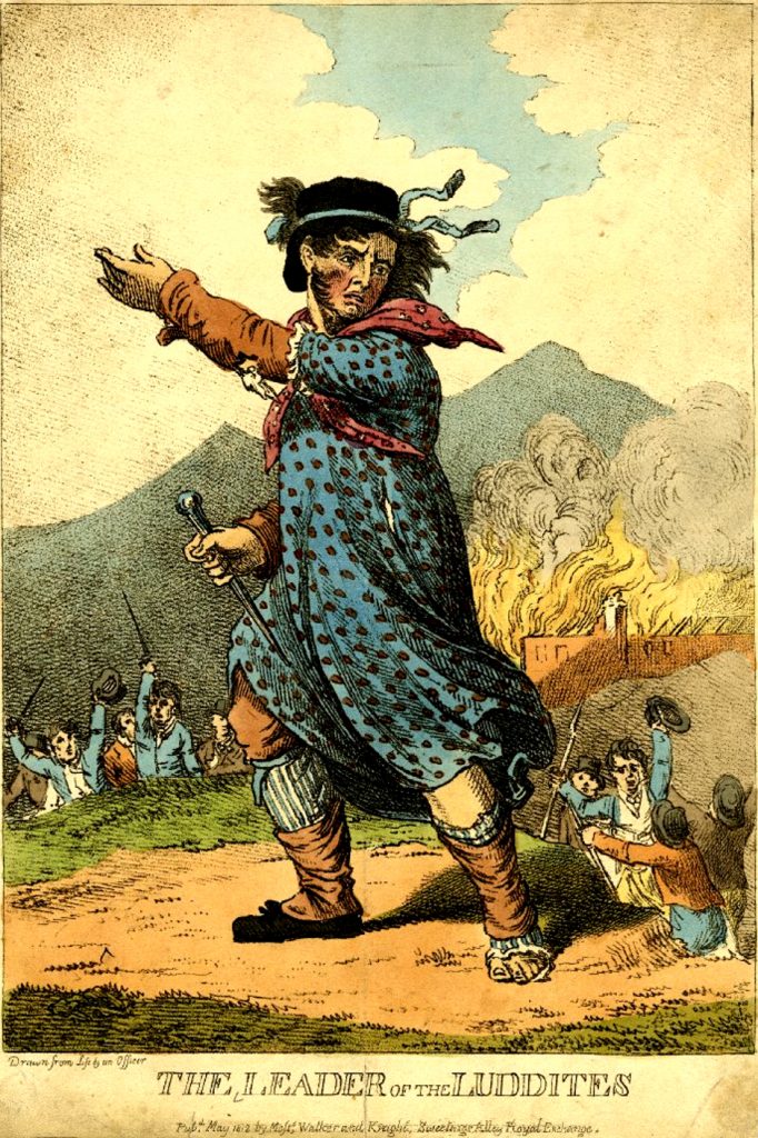 Ned Ludd, Leader of the Luddites, 1812. Lähde: Wikimedia Commons.